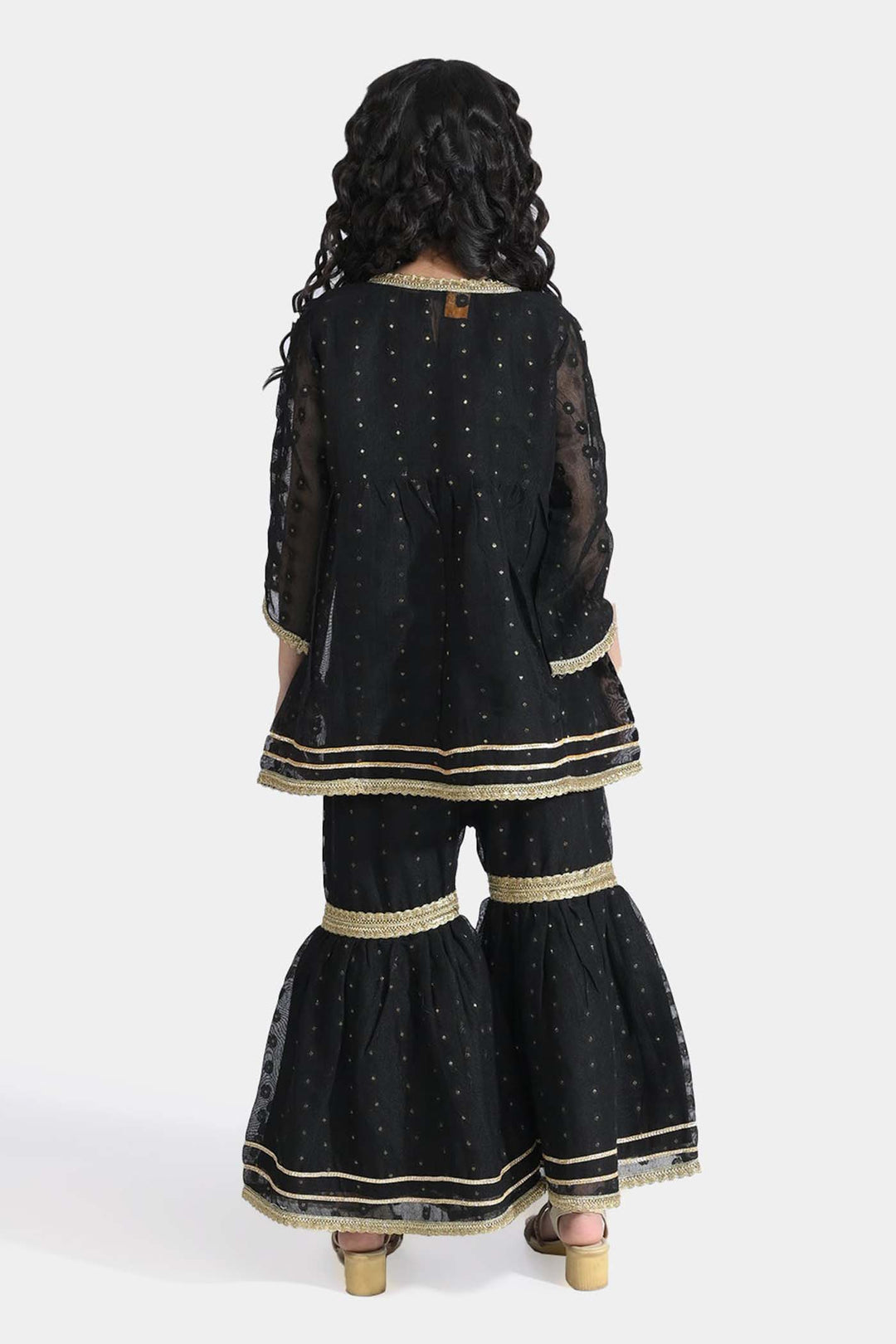 Girls Jacquard 3 Pcs Suit Manzil-BLACK