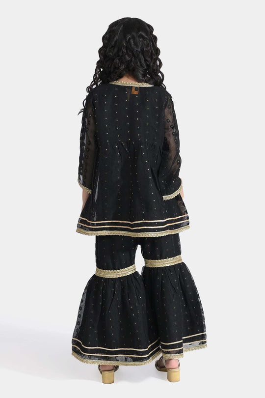 Girls Jacquard 3 Pcs Suit Manzil-BLACK