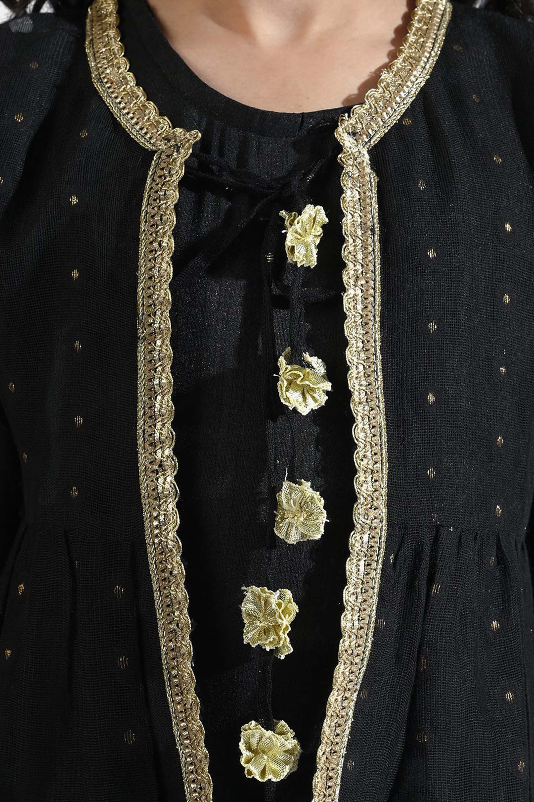 Girls Jacquard 3 Pcs Suit Manzil-BLACK