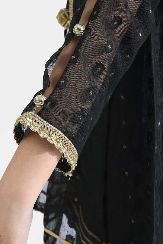 Girls Jacquard 3 Pcs Suit Manzil-BLACK