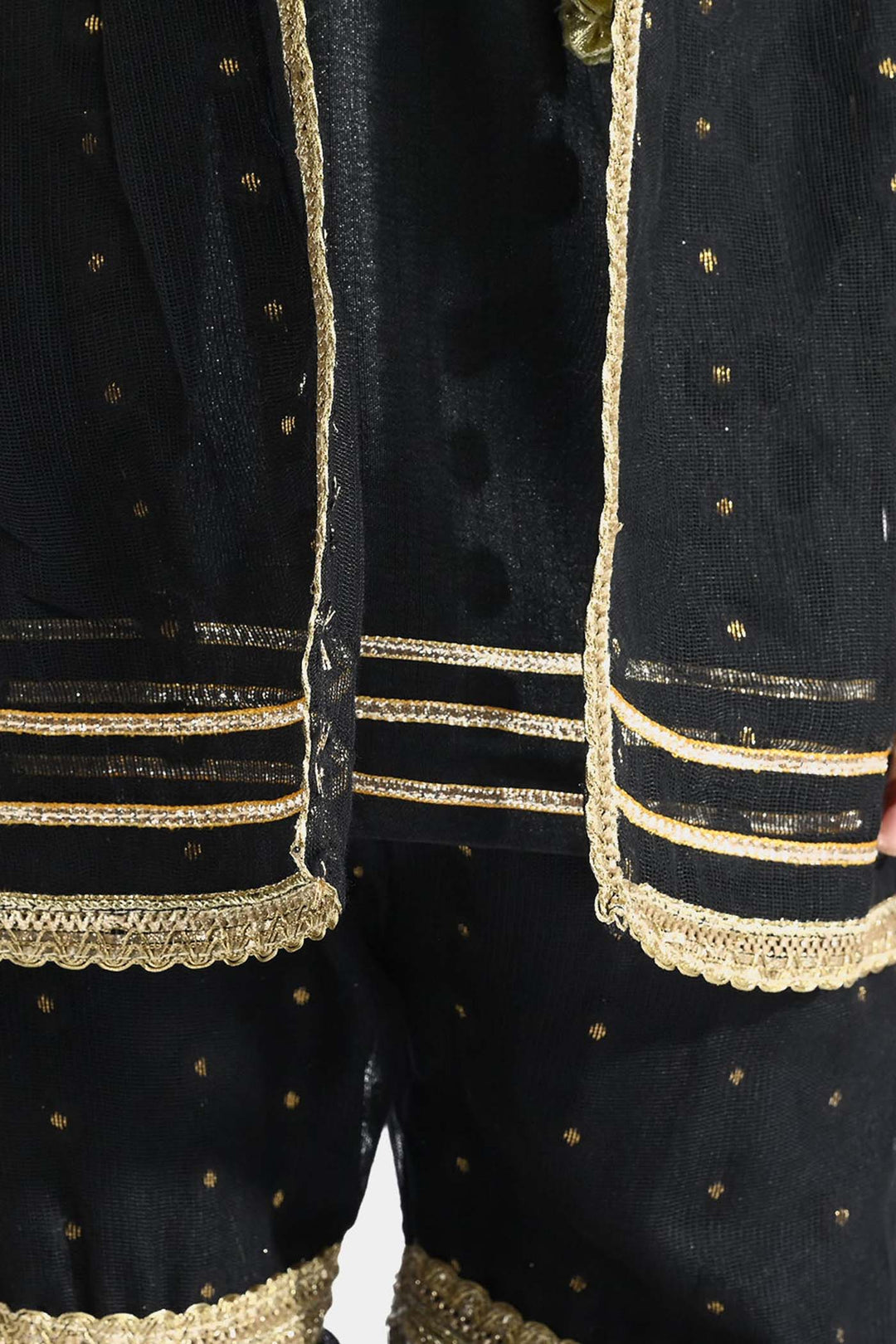 Girls Jacquard 3 Pcs Suit Manzil-BLACK