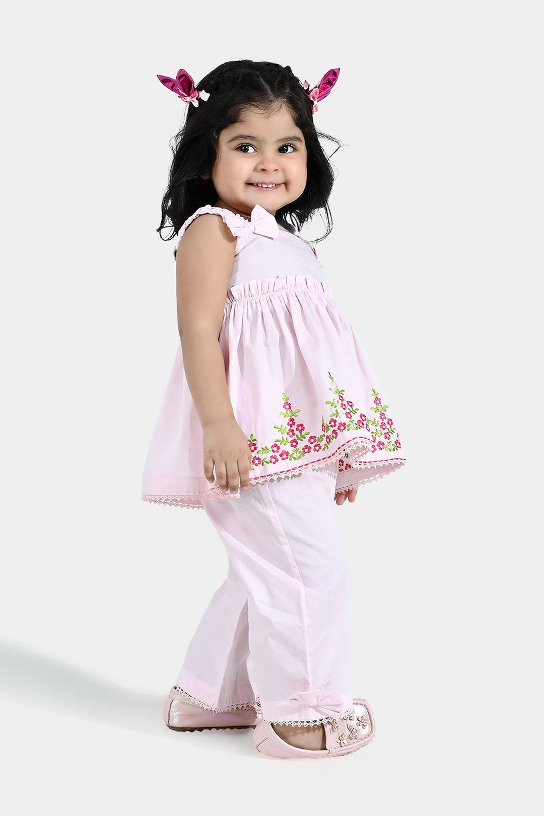 Infant Girls Cotton  Embroidered 2Pcs (Mehka Gul) - Baby Pink