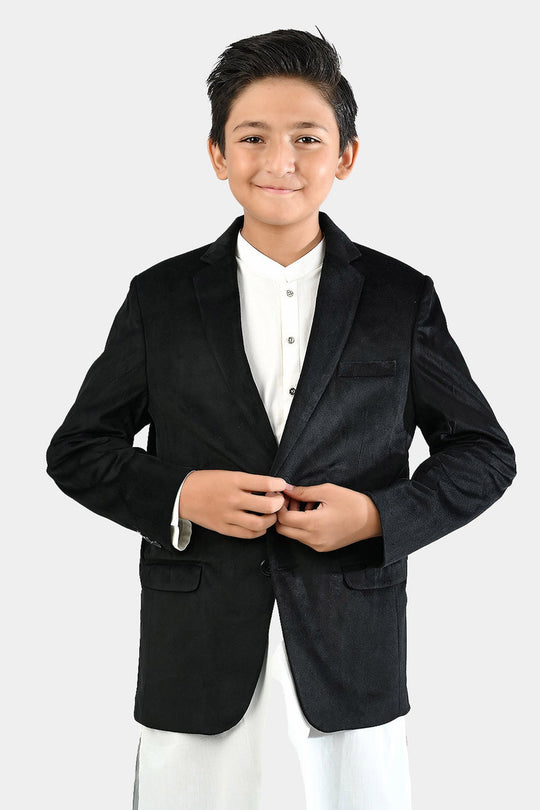 Boys Suede Blazer - Black