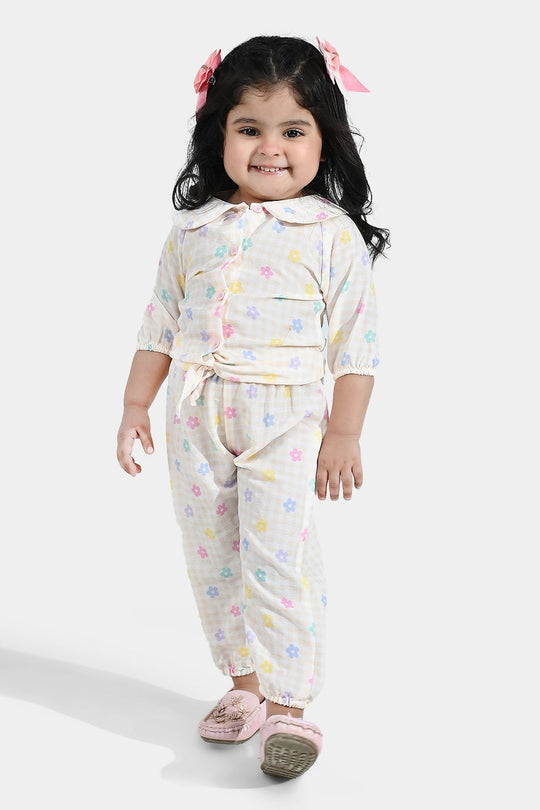 Infant Girls Poly Crinkle 2 Pc Suit - Cream