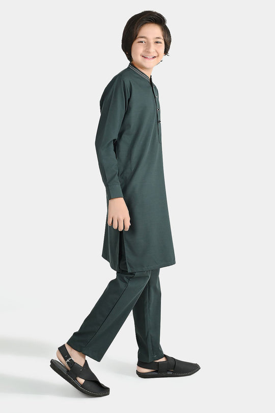 Boys Poly Viscose Shalwar Suit (Running Stitch) - Teal Green