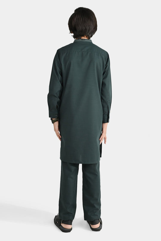 Boys Poly Viscose Shalwar Suit (Running Stitch) - Teal Green