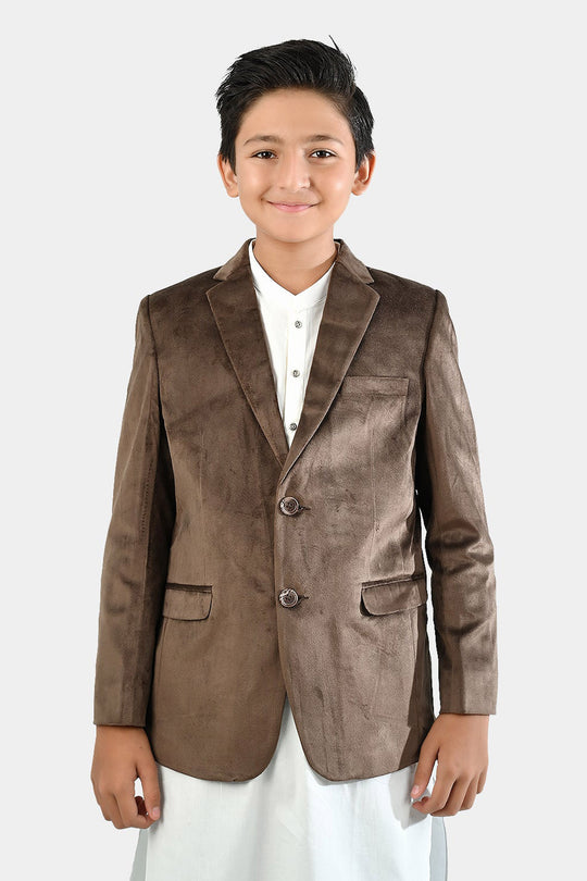 Boys Suede Blazer - Light Brown