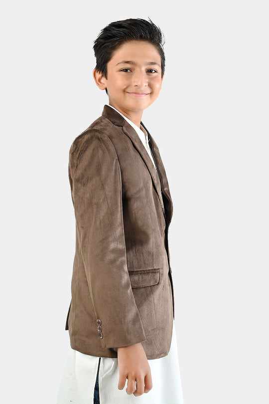 Boys Suede Blazer - Light Brown