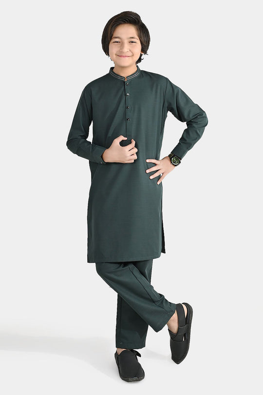Boys Poly Viscose Shalwar Suit (Running Stitch) - Teal Green