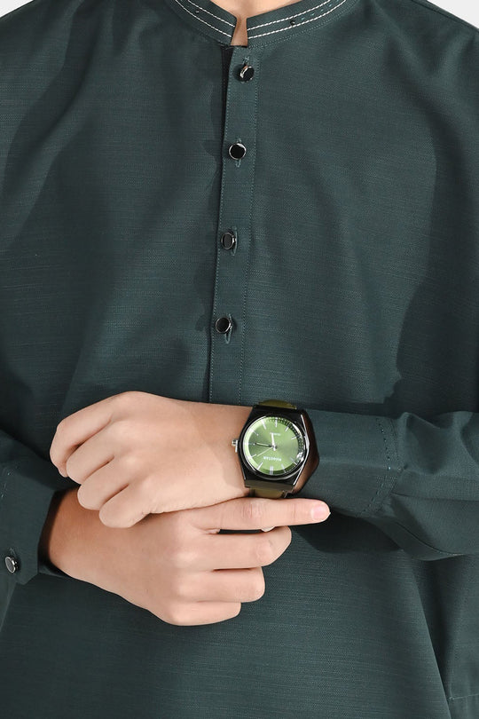 Boys Poly Viscose Shalwar Suit (Running Stitch) - Teal Green