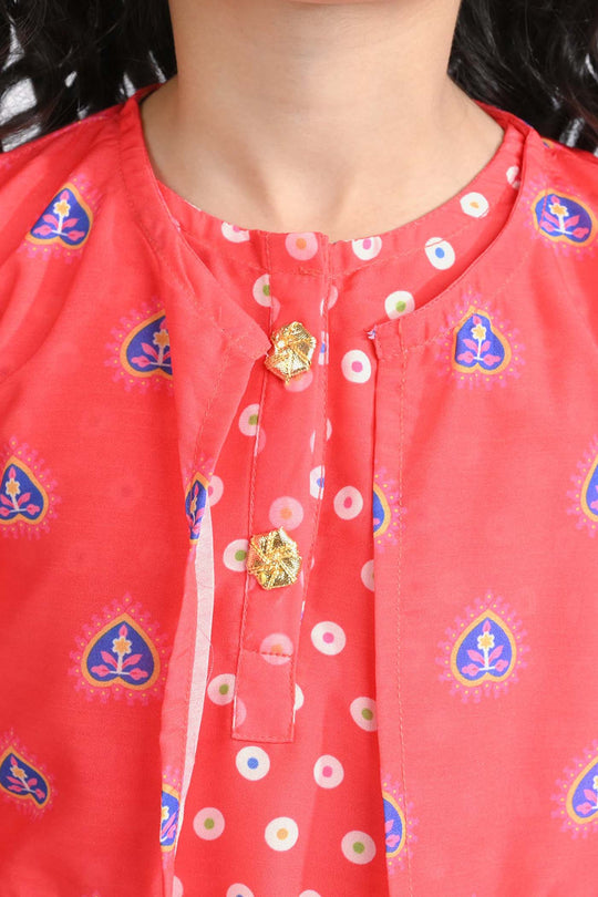 Girls poly cambric Printed 3Pcs Chamak Dhamak-Red