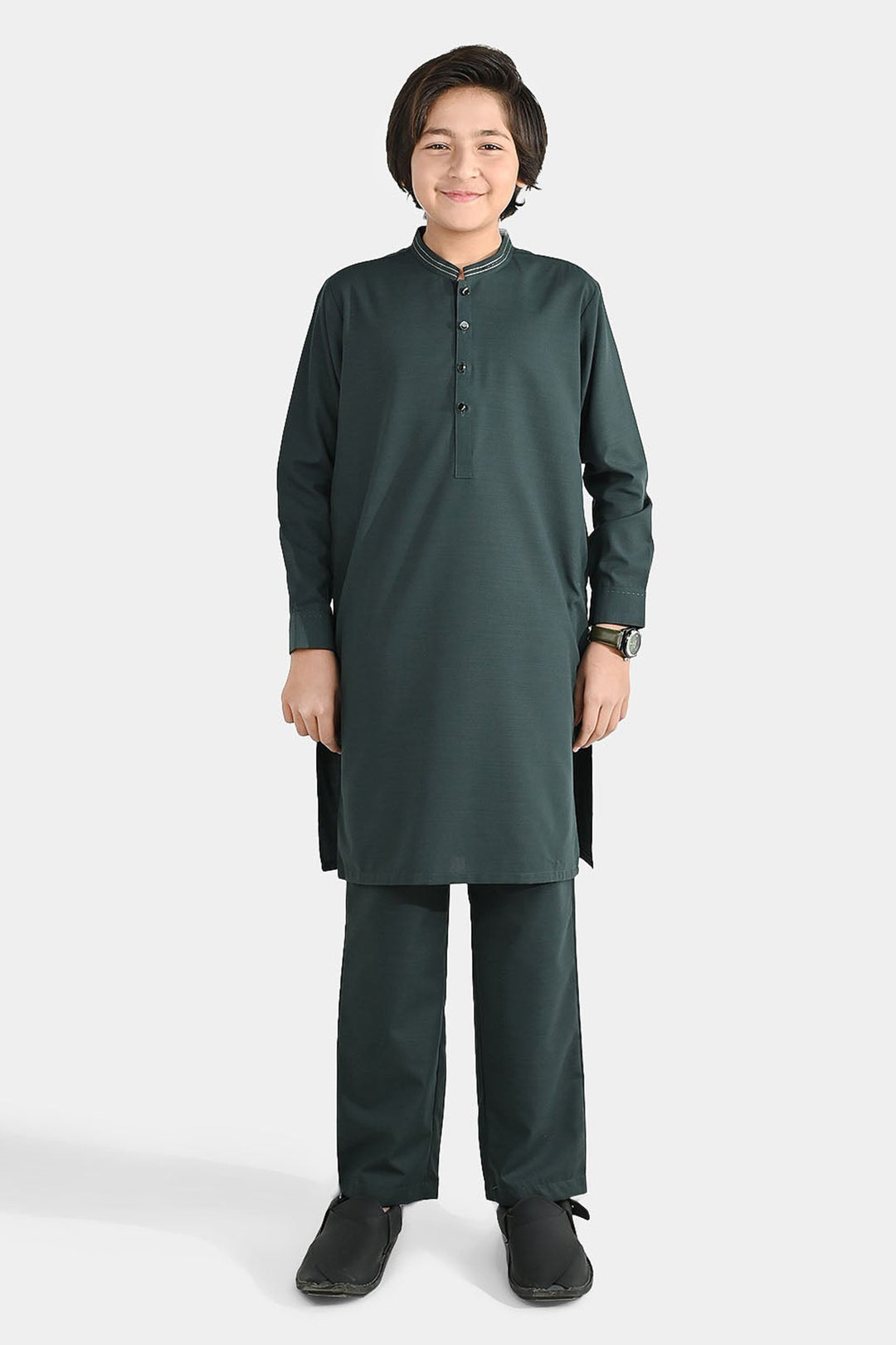 Boys Poly Viscose Shalwar Suit (Running Stitch) - Teal Green
