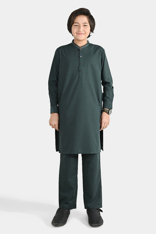 Boys Poly Viscose Shalwar Suit (Running Stitch) - Teal Green