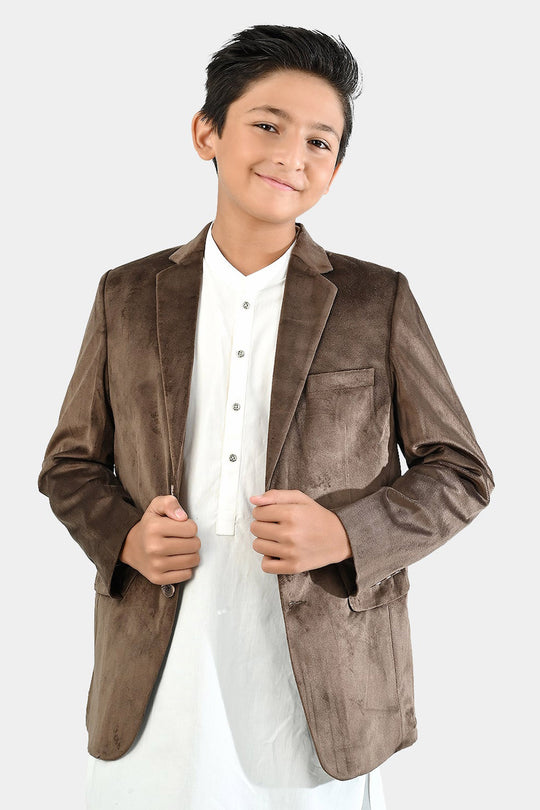 Boys Suede Blazer - Light Brown