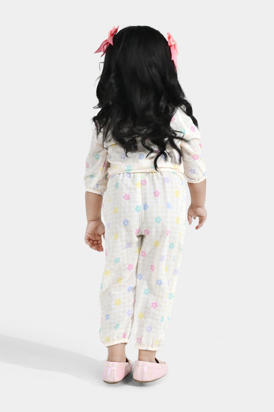 Infant Girls Poly Crinkle 2 Pc Suit - Cream