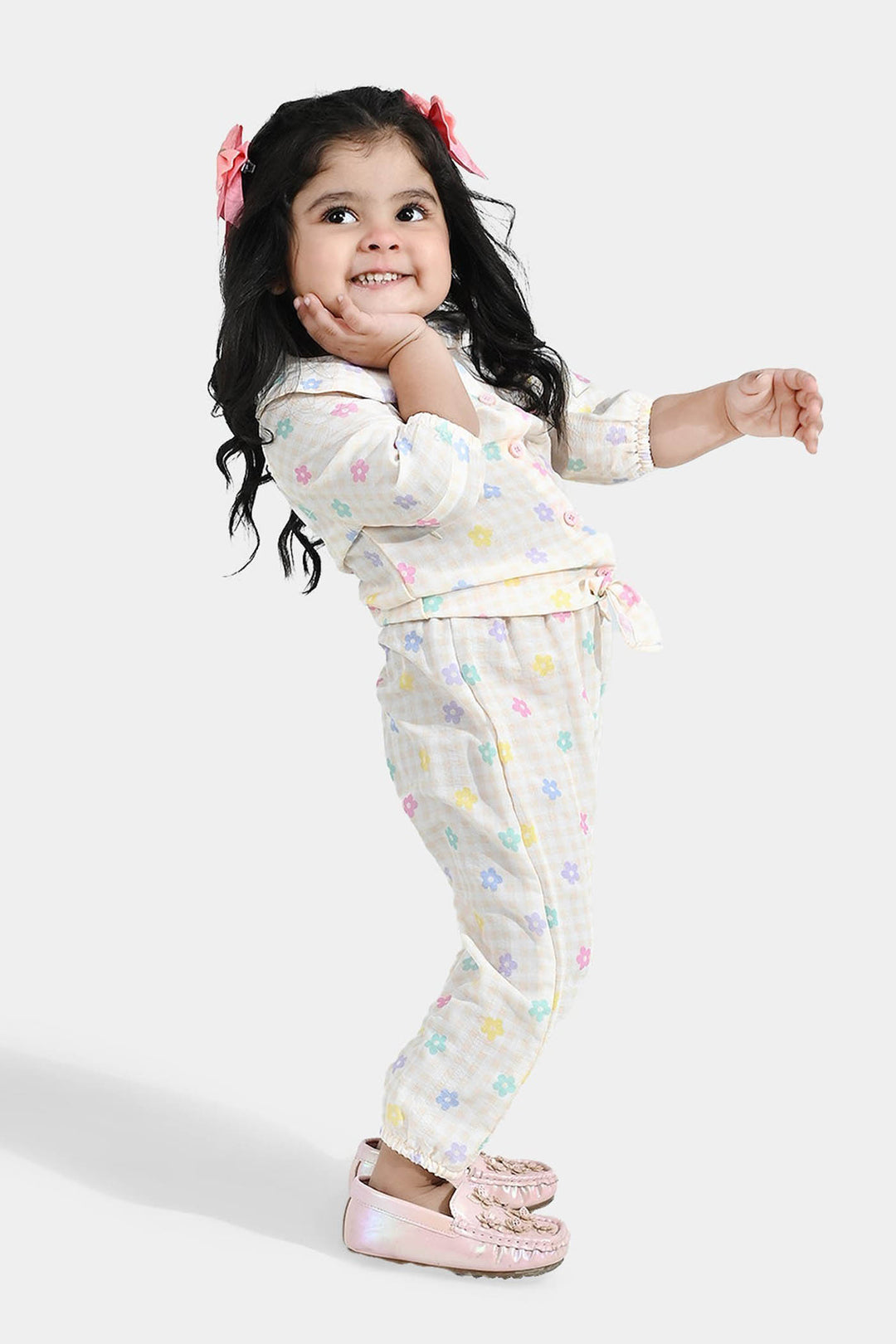 Infant Girls Poly Crinkle 2 Pc Suit - Cream