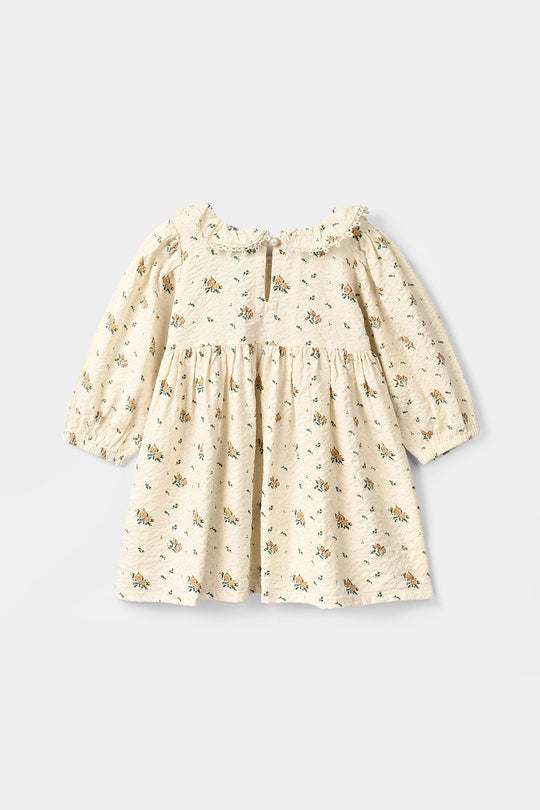 Infant Girls Cotton Viscose Casual Frock Vintage Flora-OFF-White