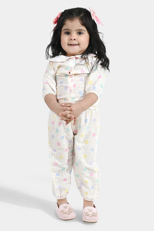 Infant Girls Poly Crinkle 2 Pc Suit - Cream