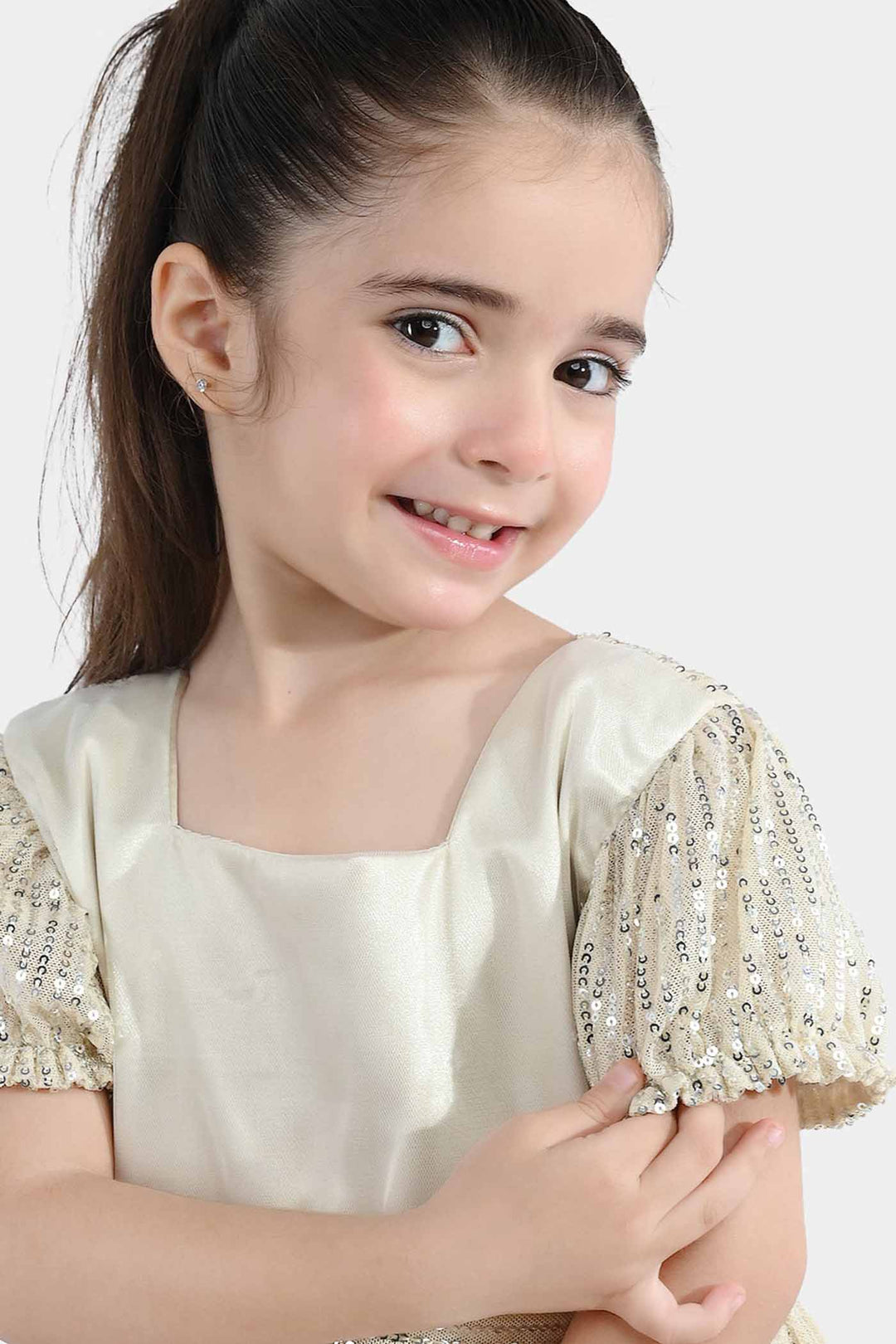 Girls Sequence Fancy Frock- Party Girl-BEIGE