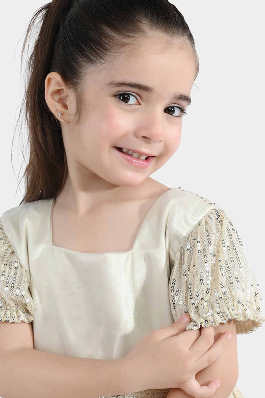 Girls Sequence Fancy Frock- Party Girl-BEIGE