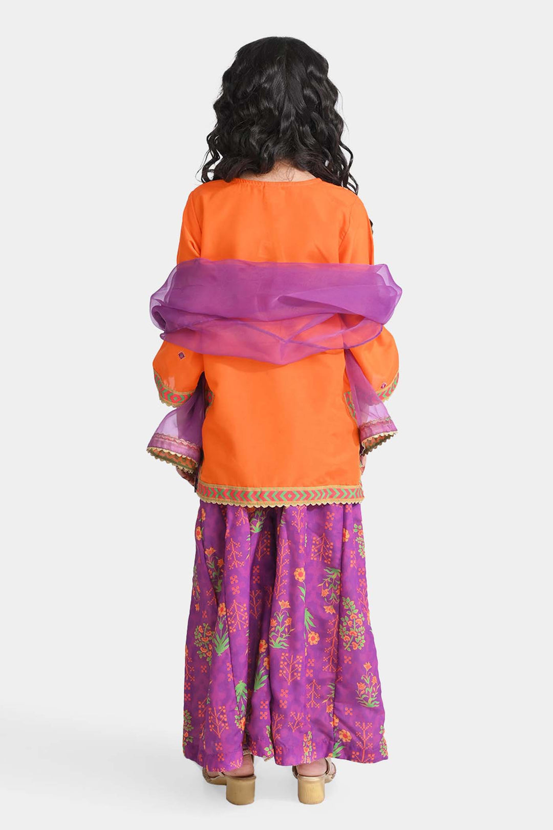 Girls poly cambric Fancy 3 Pcs Bano-ORANGE