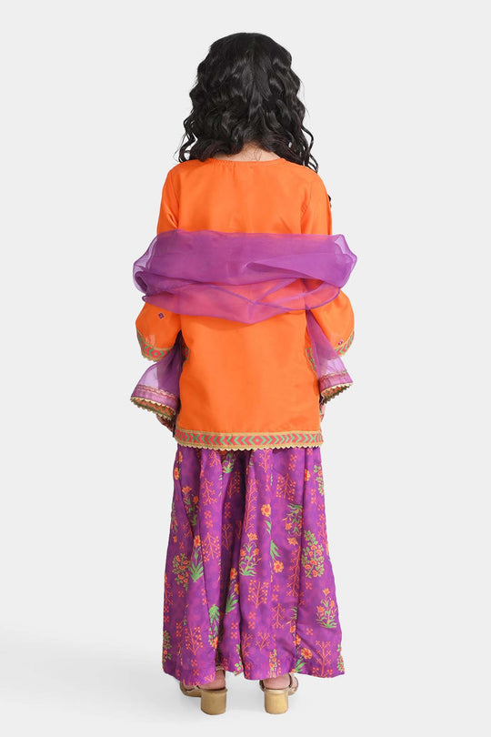 Girls poly cambric Fancy 3 Pcs Bano-ORANGE