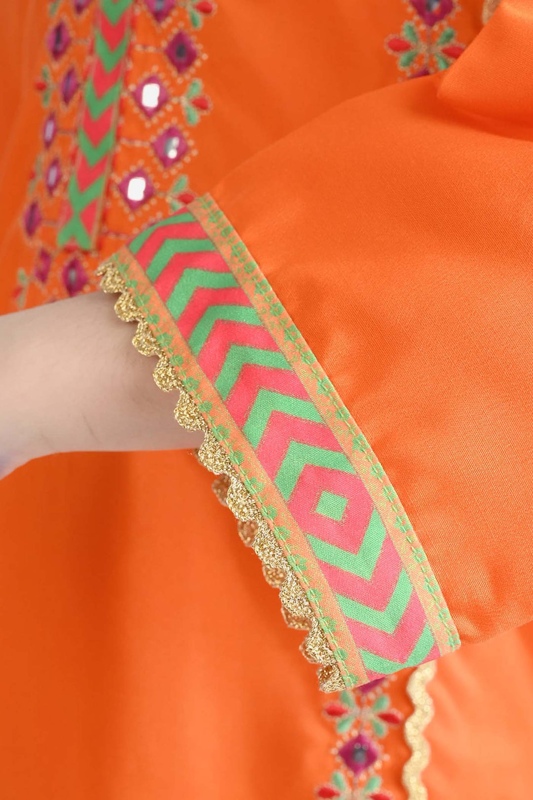 Girls poly cambric Fancy 3 Pcs Bano-ORANGE
