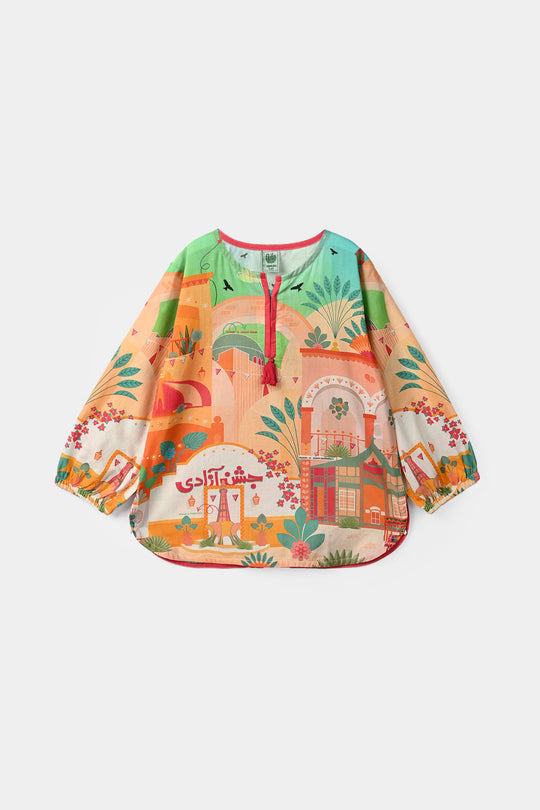Girls Cotton Jashan-e-Azadi Casual Top – Multi