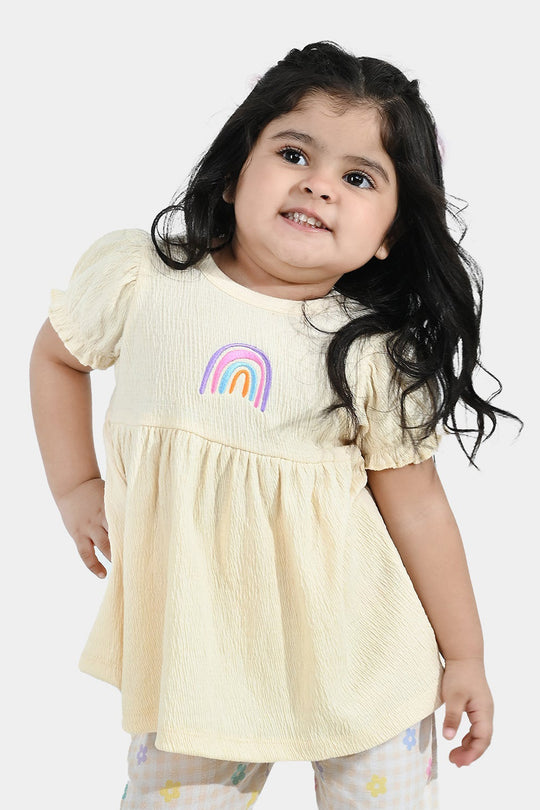 Infant Girls Poly Crinkle Knitted Frock (RAINBOW) - Yellow