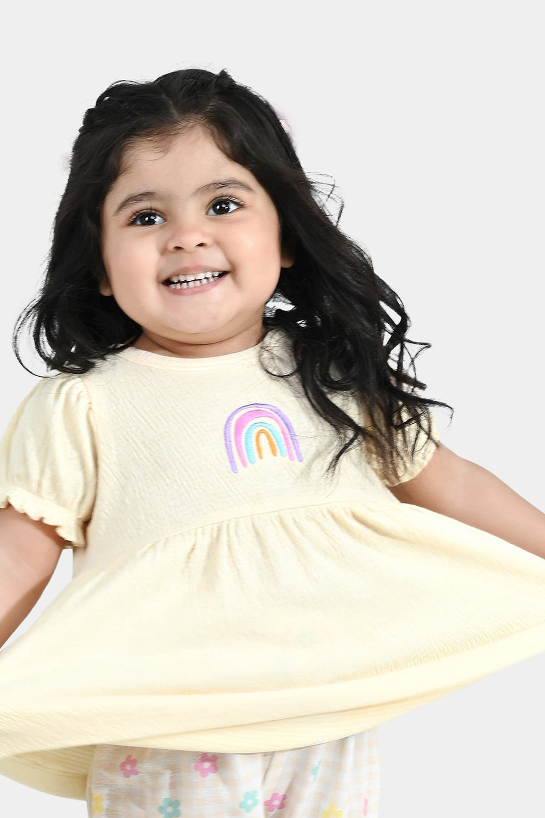 Infant Girls Poly Crinkle Knitted Frock (RAINBOW) - Yellow