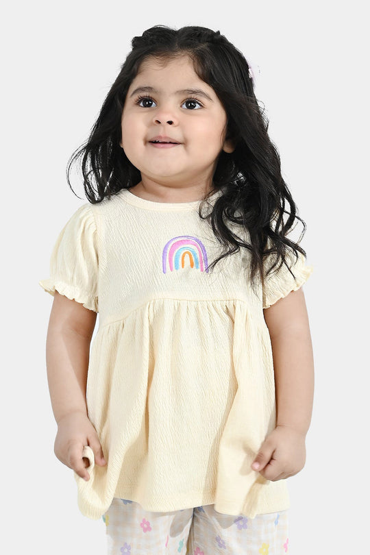 Infant Girls Poly Crinkle Knitted Frock (RAINBOW) - Yellow