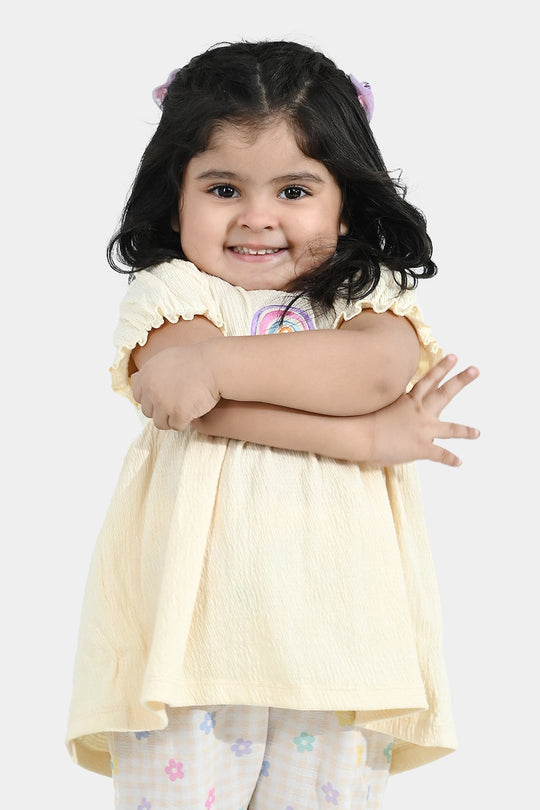 Infant Girls Poly Crinkle Knitted Frock (RAINBOW) - Yellow