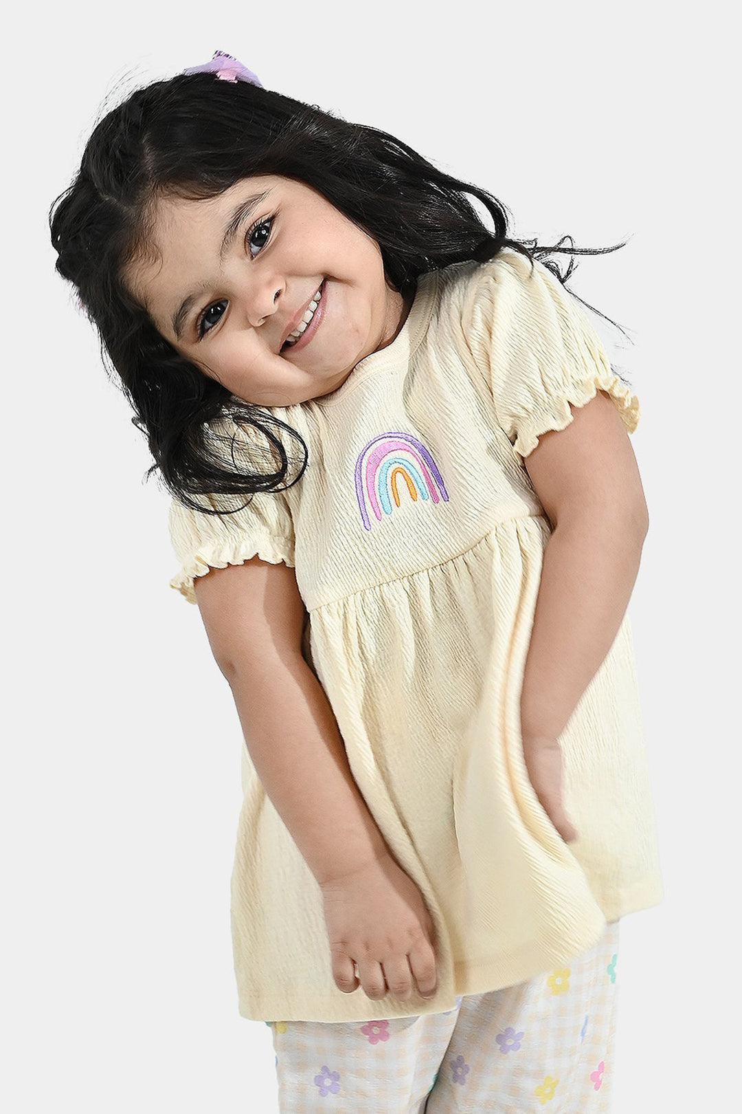 Infant Girls Poly Crinkle Knitted Frock (RAINBOW) - Yellow