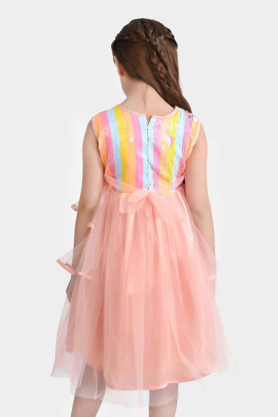 Girls Sequence Fancy Frock Multi Layer-Multi