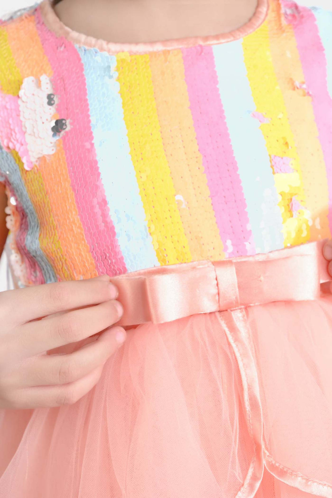 Girls Sequence Fancy Frock Multi Layer-Multi