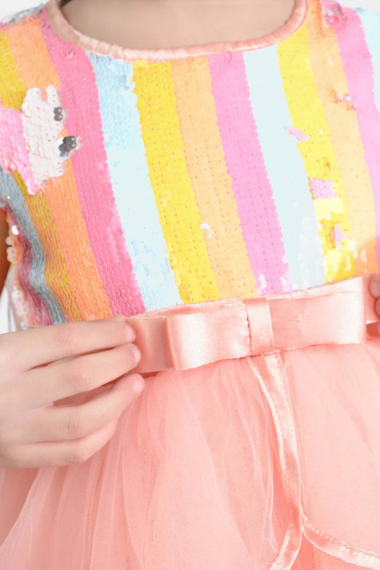 Girls Sequence Fancy Frock Multi Layer-Multi