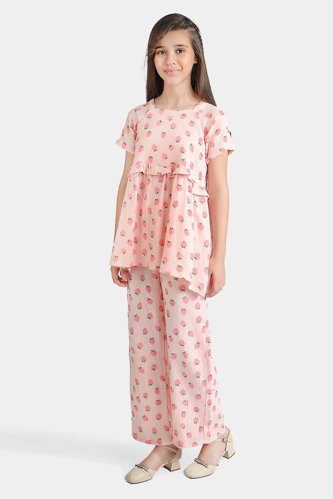 Girls Cotton Co-Ord Set Strawberry-Pink