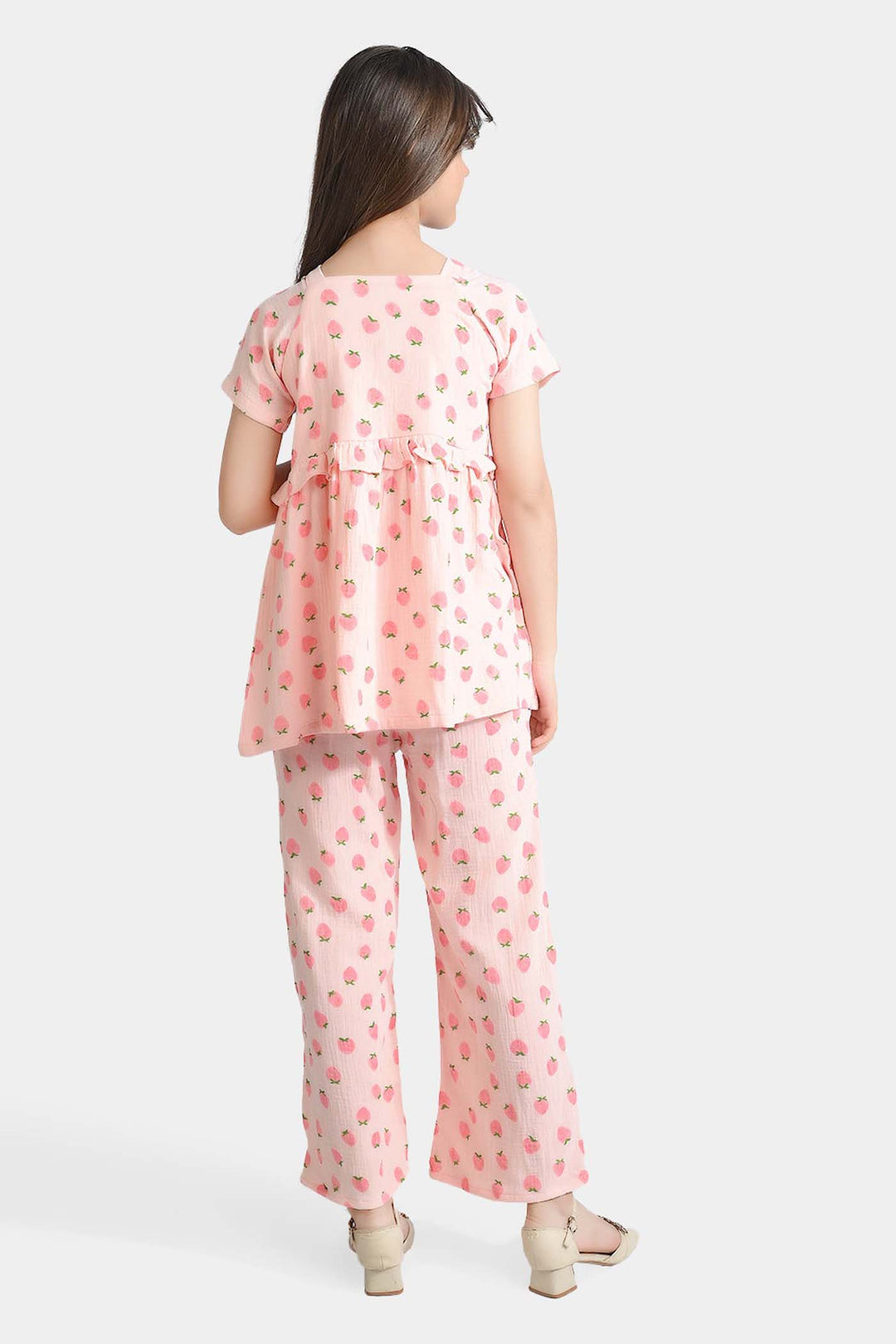 Girls Cotton Co-Ord Set Strawberry-Pink