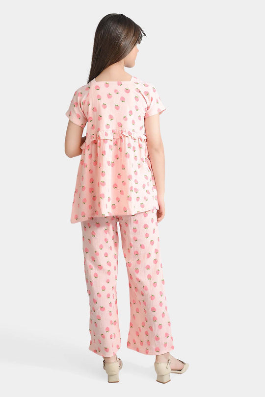 Girls Cotton Co-Ord Set Strawberry-Pink
