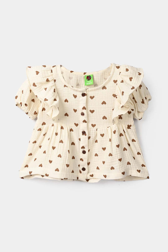 Infant Girls Gauze Casual Top Bear-Cream