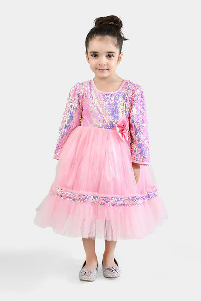 Girls Sequence Fancy Frock-Princess-Light Pink