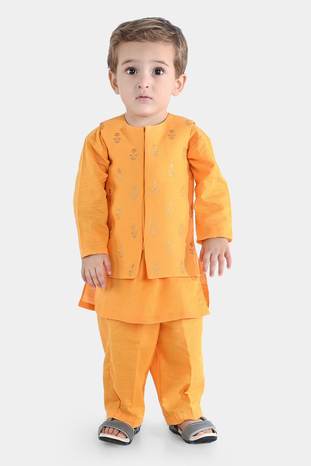 Infant Boys Cotton Slub 3Piece Suit (Floral Boti)-Citrus