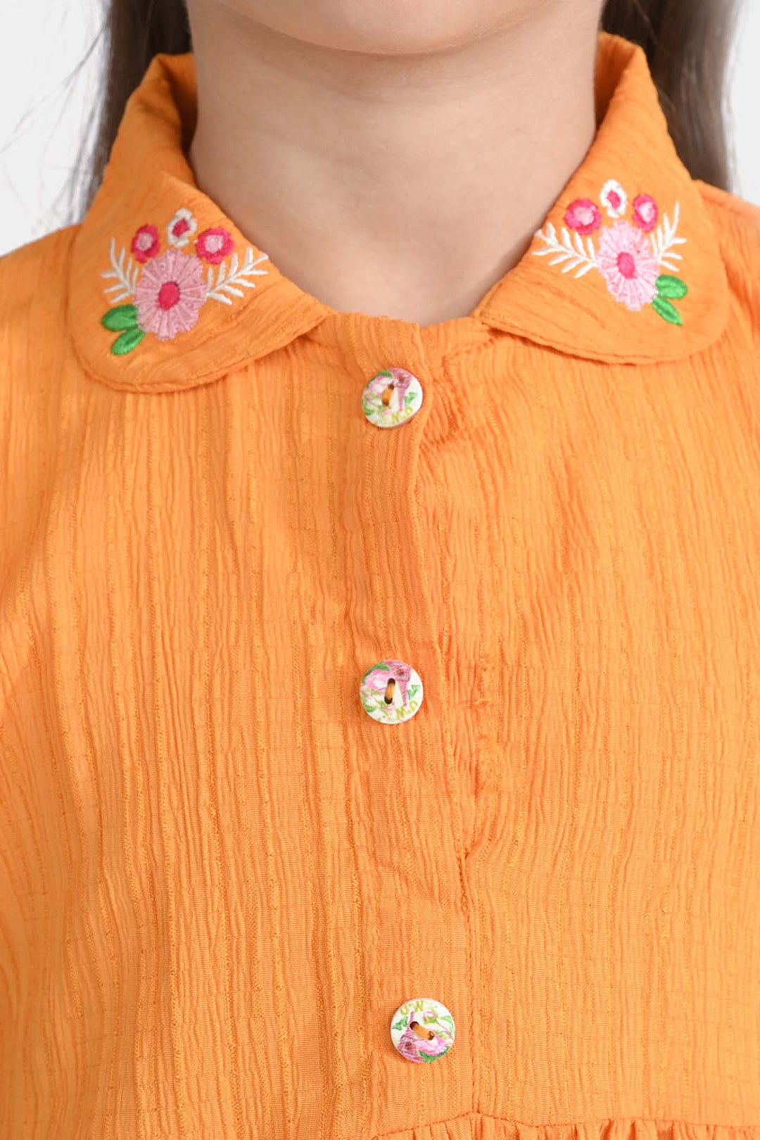 Girls Poly Cotton Casual Frock Mustard Crinkle-Mustard