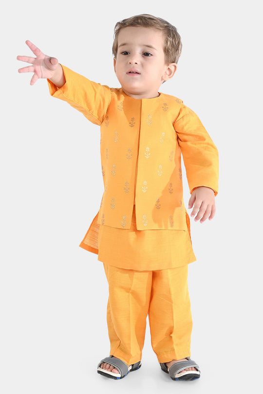 Infant Boys Cotton Slub 3Piece Suit (Floral Boti)-Citrus