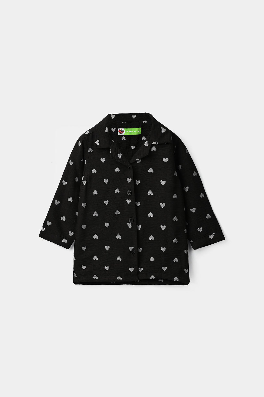 Infant Girls Linen Viscose Nightwear Heart-BLACK