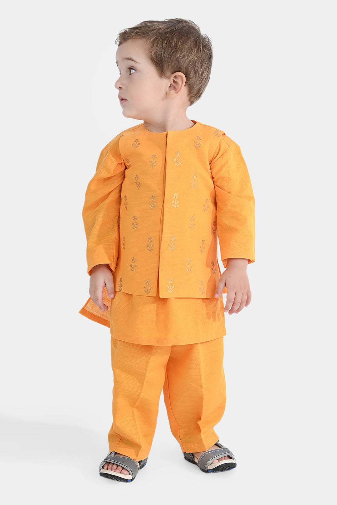 Infant Boys Cotton Slub 3Piece Suit (Floral Boti)-Citrus