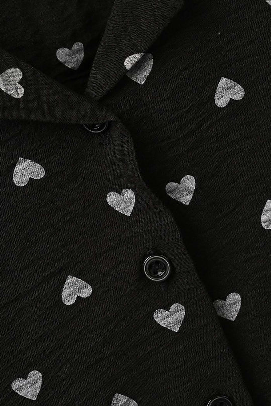 Infant Girls Linen Viscose Nightwear Heart-BLACK