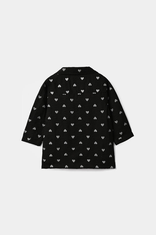 Infant Girls Linen Viscose Nightwear Heart-BLACK