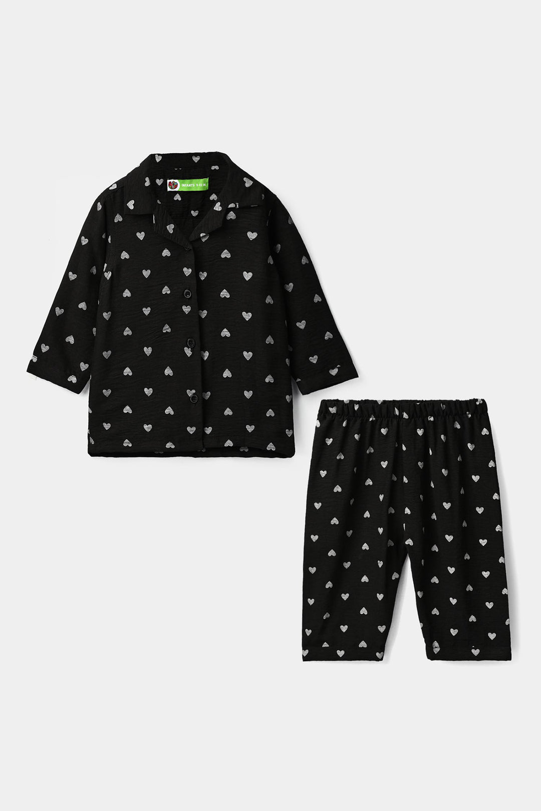 Infant Girls Linen Viscose Nightwear Heart-BLACK