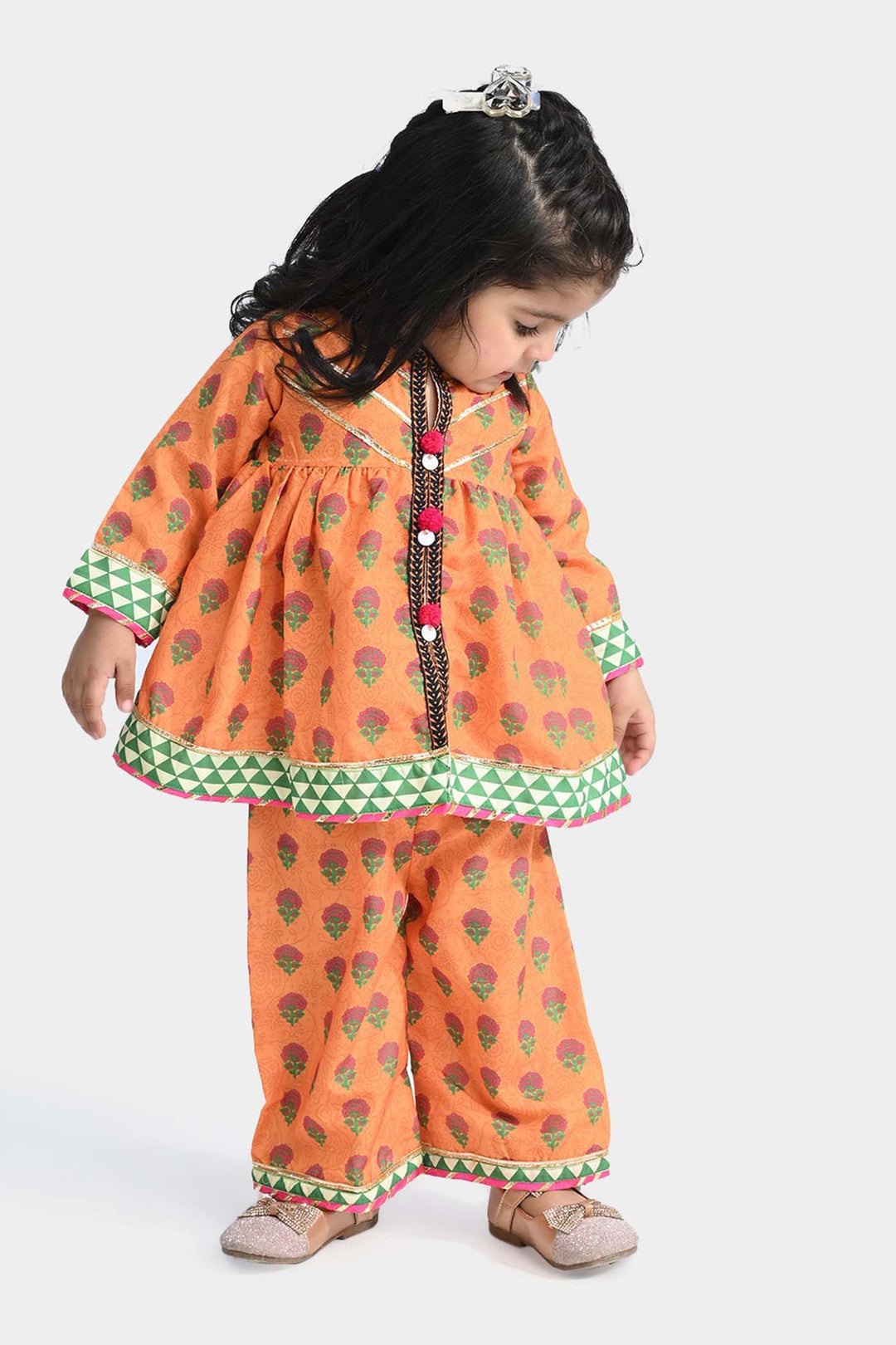 Infant Girls Poly Cambric 3Pcs Suit Narangi-ORANGE